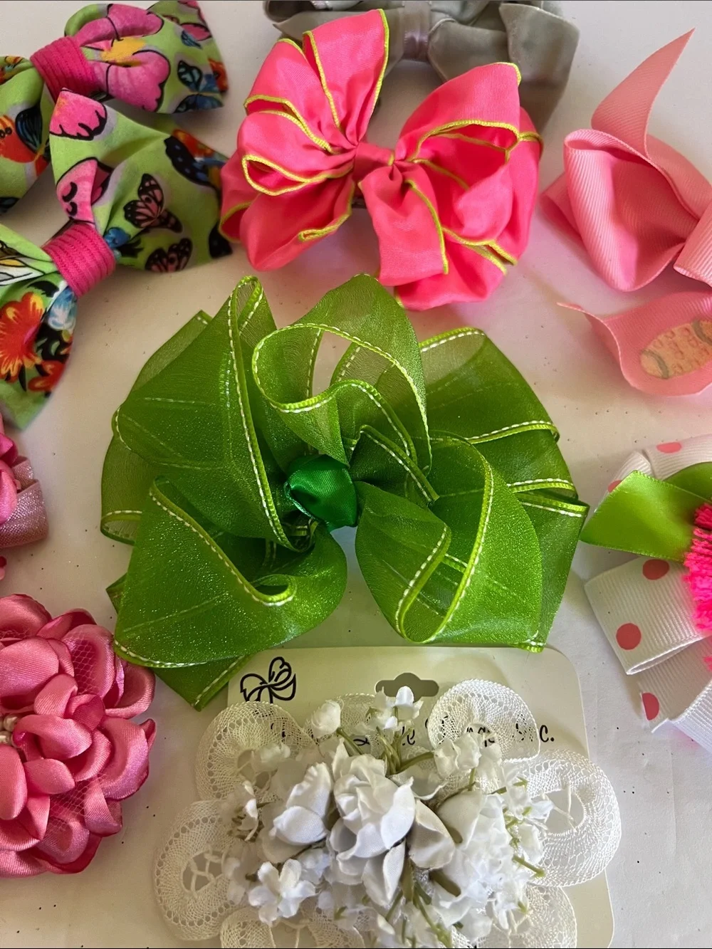 Kids Hair Bows Assortment - Pink, Green, Silver, White​
